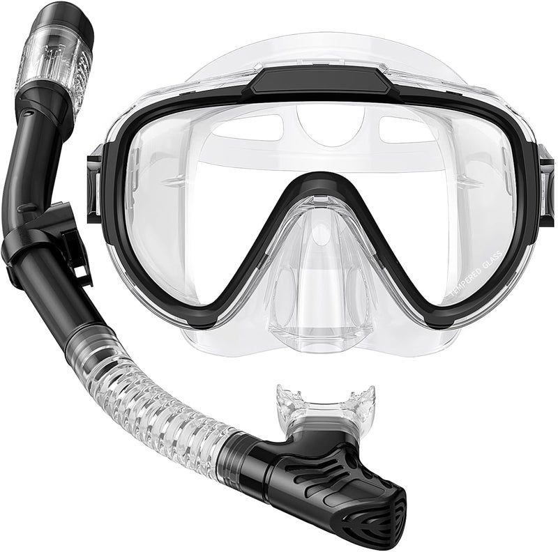 Seovediary Snorkel Set Adults Snorkeling Gear Anti-Fog Panoramic View Swim Mask Dry Top Snorkel Kit with Carry Bag for Snorkeling Scuba Diving Swimming Travel - Image 1